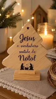 Árvore de Natal Gravada em Pinus com Jesus