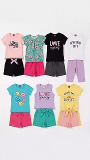Kit Sortido 10 Peças Conjuntos 5 Blusas + 5 Shorts Menina Juvenil Verão