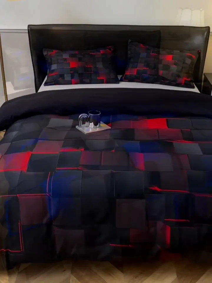 3pcs Modern & Red Plaid Bedding
